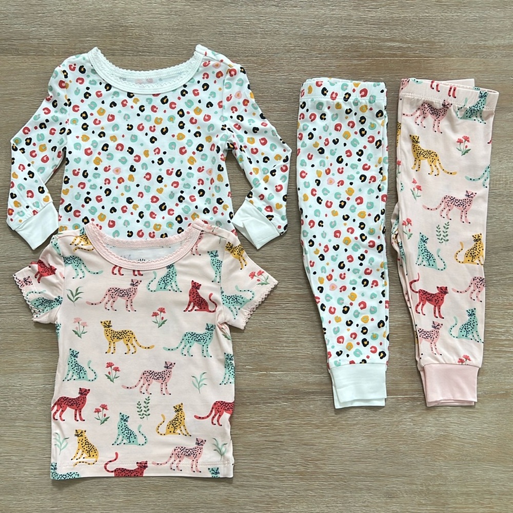 Little Me Baby Girl Set of 2 Bamboo Pajamas Leopard Floral 12 months